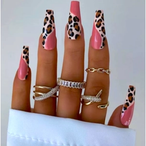 Leopard Striped Pink False Nails