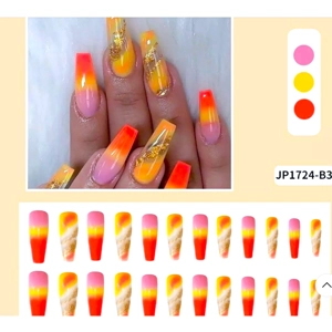 Orange Gold Ballerina Press On Nails JP1724-B3