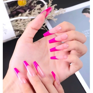 Pink French Tips Long Press On Nails