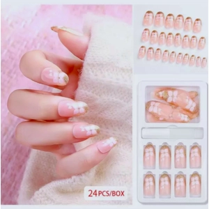 French Flower Medium Press On Nails