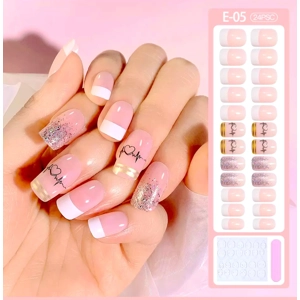 French Tips Heart Sparkle Press On Nails