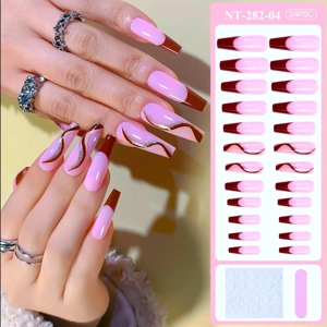 Long Ballerina Pink Brown Press On Nails