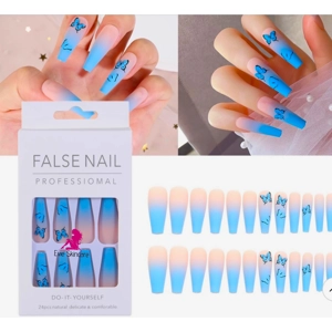Butterfly Blue Ombre False Nails 24pc