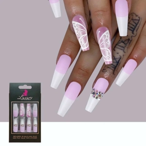 Luxury Purple Press On Nails With Butterfly