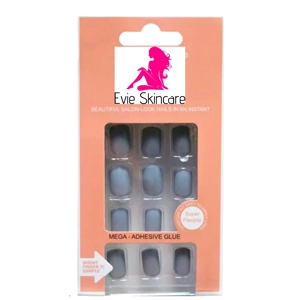 Pre Glued Short Press On Nails Grey