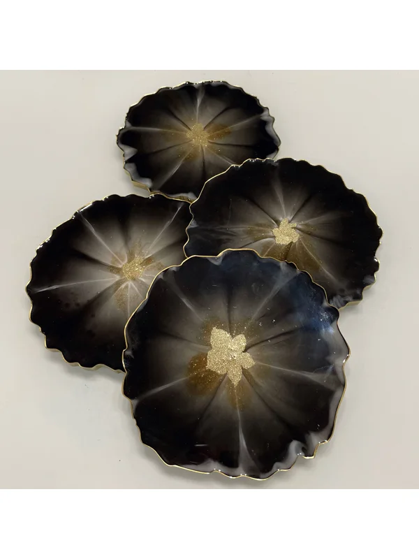 Epoxy coasters -black and gold - 4 piece set
