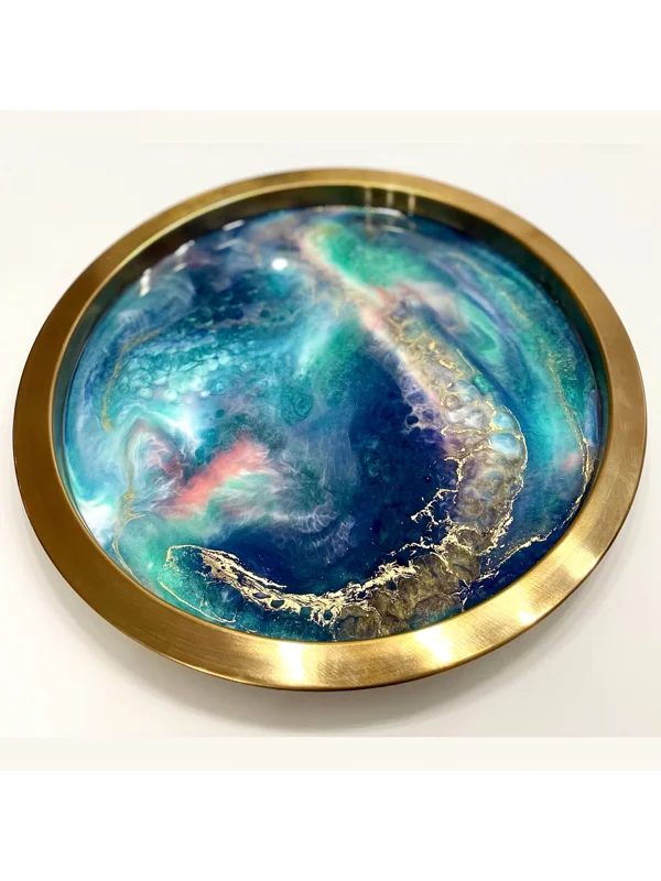 Epoxy tray with a wide edge - turquoise-pink