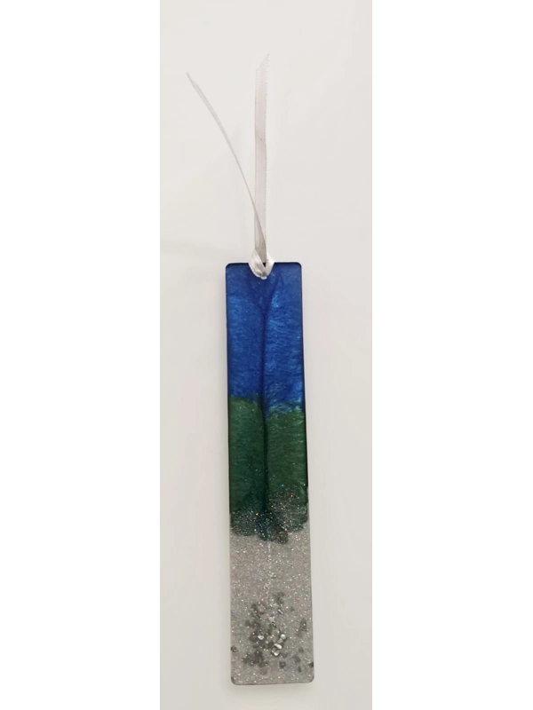 Epoxy bookmark - blue-gree-silver