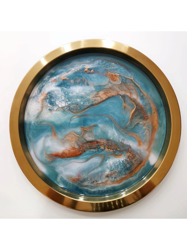 Epoxy tray with a wide edge - turquoise-rose gold