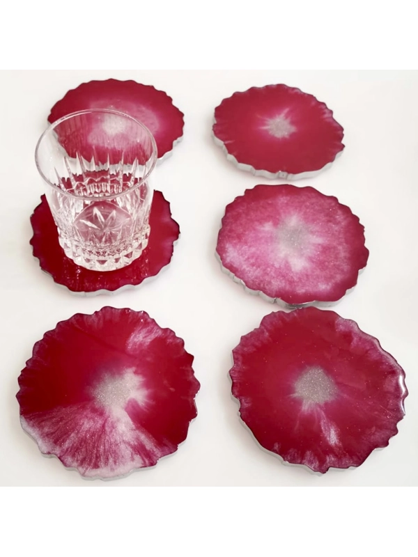 Epoxy coasters - pinkish red - 6 piece set