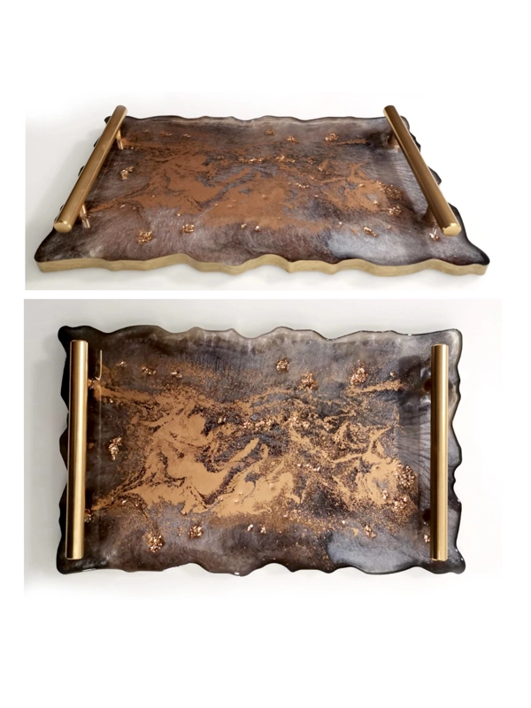 Epoxy tray - gray - rose gold