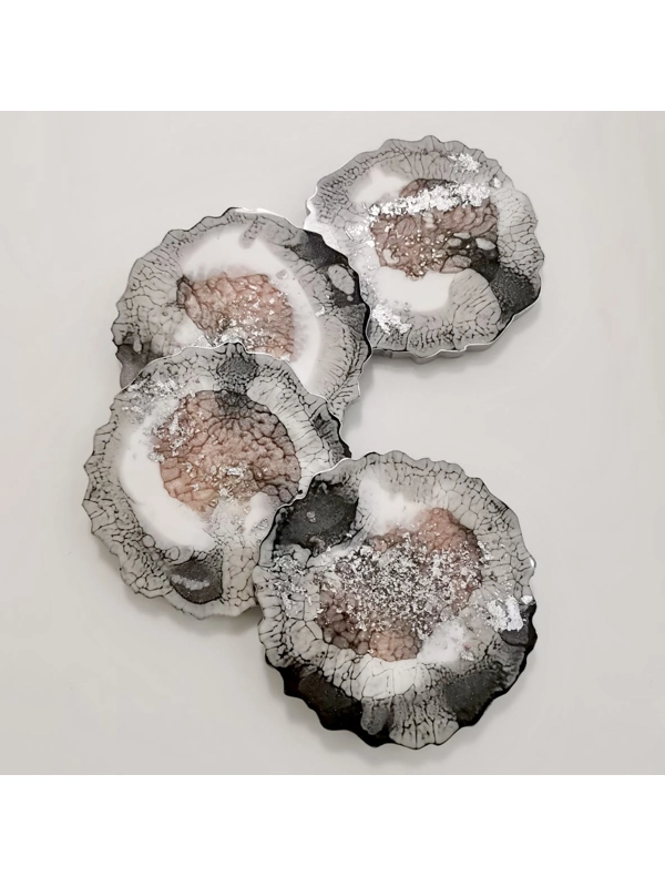 Epoxy coasters - grey-rose - 4 piece set