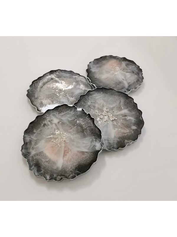 Epoxy coasters - silver-light rose - 4 piece set