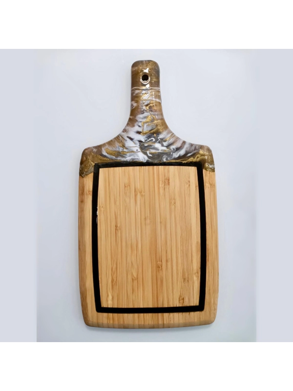 Cutting board with epoxy details - gray - gold - black