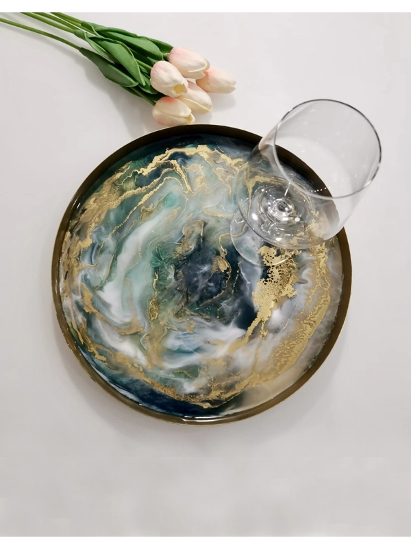 Epoxy tray - green-blue-gold