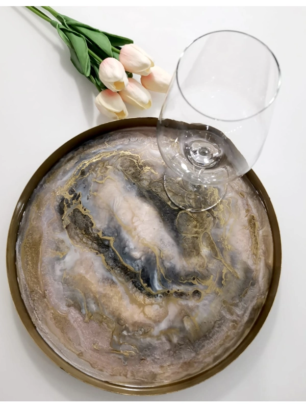 Epoxy tray - gray-rose-gold