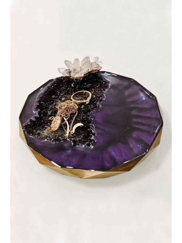Epoxy jewelry display plate- purple-gold