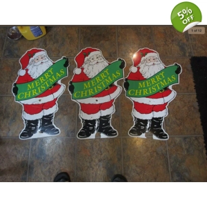 Vintage Christmas Santas Lawn Sign Stake