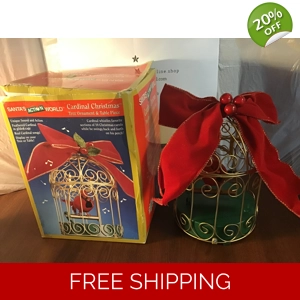 Santa's Action World Cardinal Christmas Singing Bird Cage