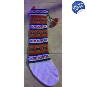 Vintage Knit Christmas Stocking Bears Pom Pom