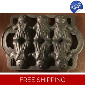 Vintage Cast Iron 6 Slot Gingerbread Man Cookie Mold