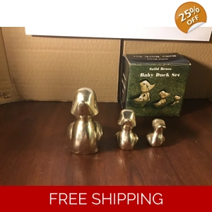 Vintage Solid Brass Baby Duck Figure Set