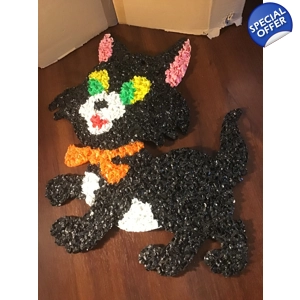 Melted Popcorn Plastic Black Cat Halloween Decor