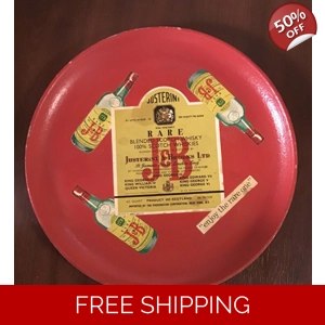 Vintage J & B Rare Scotch Whiskey Wooden Tray