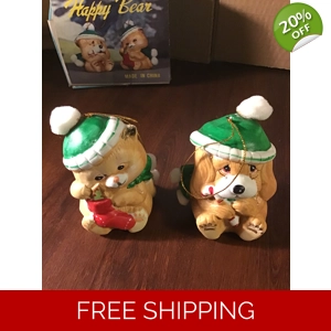 Vintage Happy Bear Porcelain Christmas Ornament Decorations