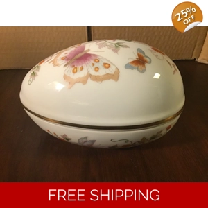 Vintage Avon Porcelain Butterfly Fantasy Egg 22K Gold Trim