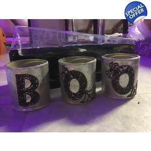 Happy Halloween Glass Votive Candle Holders Set