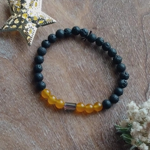 Lava stone & Honey jade, Cheerful & Energetic Energy Bracelet.