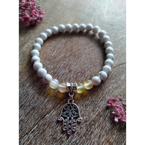 White Howlite crystal & Hand of Fatima charm