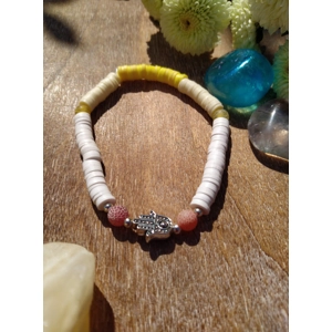 Agate Crystal & Heishi bracelet with Hand of Fatima charm