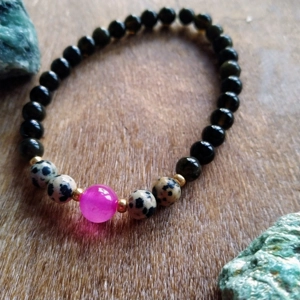 Golden Obsidian, Pink Quartz & Dalamation Jasper crystal bracelet
