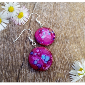 Pink Mother of Pearl ink splash print earrings