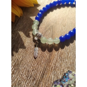 Blue Jade & Aventurine bracelet with Angel feather