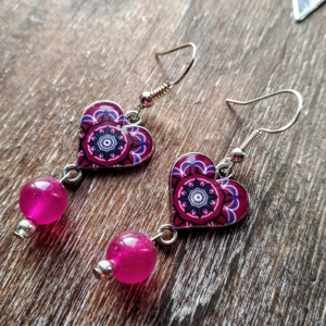 Fuchsia Jade earring with heart motif.
