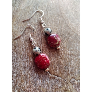 Dalmation Jasper & red earrings