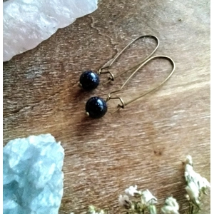 Blue Goldstone on antique bronze earring wire