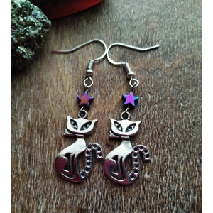 Hematite star cat earrings
