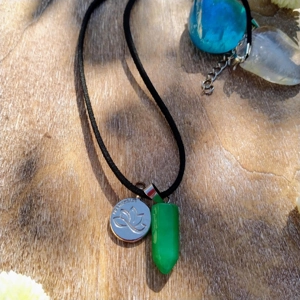 Green Jade pendant with Lotus flower charm