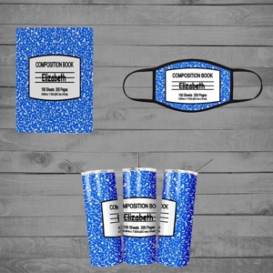 Composition Book, 20 oz. Skinny Tumbler, & Face Mask Bundle