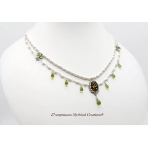 Peridot, Succinite and Pearl Necklace