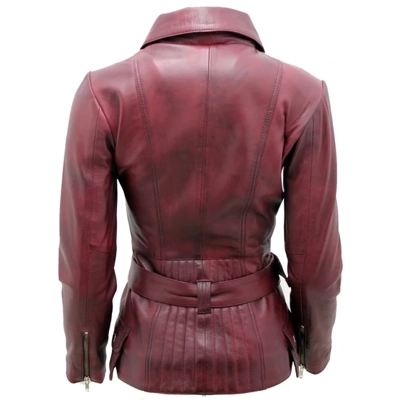 Burgundy Womens Long Leather Biker Jacket-Quito Burgundy Womens Long Leather Biker Jacket-Quito