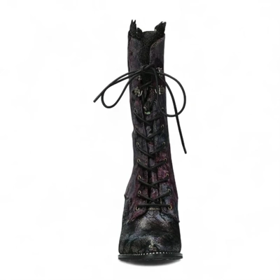 Laura Vita Alcbane 0351 Violet Floral Womens Gothic Victorian Leather Heeled High Boots Laura Vita Alcbane 0351 Violet Floral Womens Gothic Victorian Leather Heeled High Boots