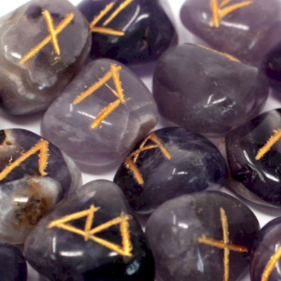 Amethyst Runes Stone Set in Pouch