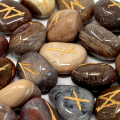 Fancy Jasper Runes Stone Set in Pouch