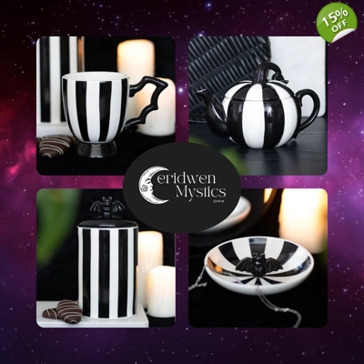 Striped Bundle - Storage Jar, Trinket Dish, Teacup & Teapot