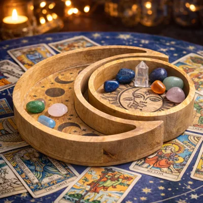 Moon & Round Shaped Wooden Crystal Tray Moon & Round Shaped Wooden Crystal Tray